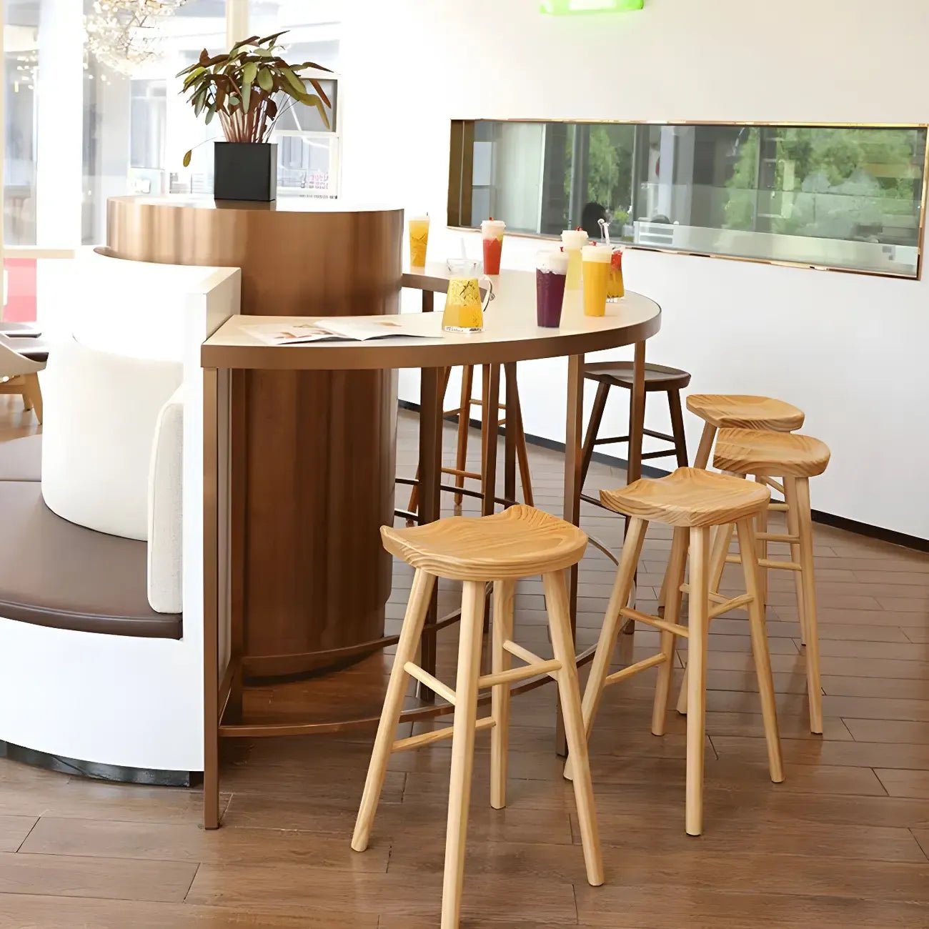Counter Height Backless Wooden Industrial Bar Stools