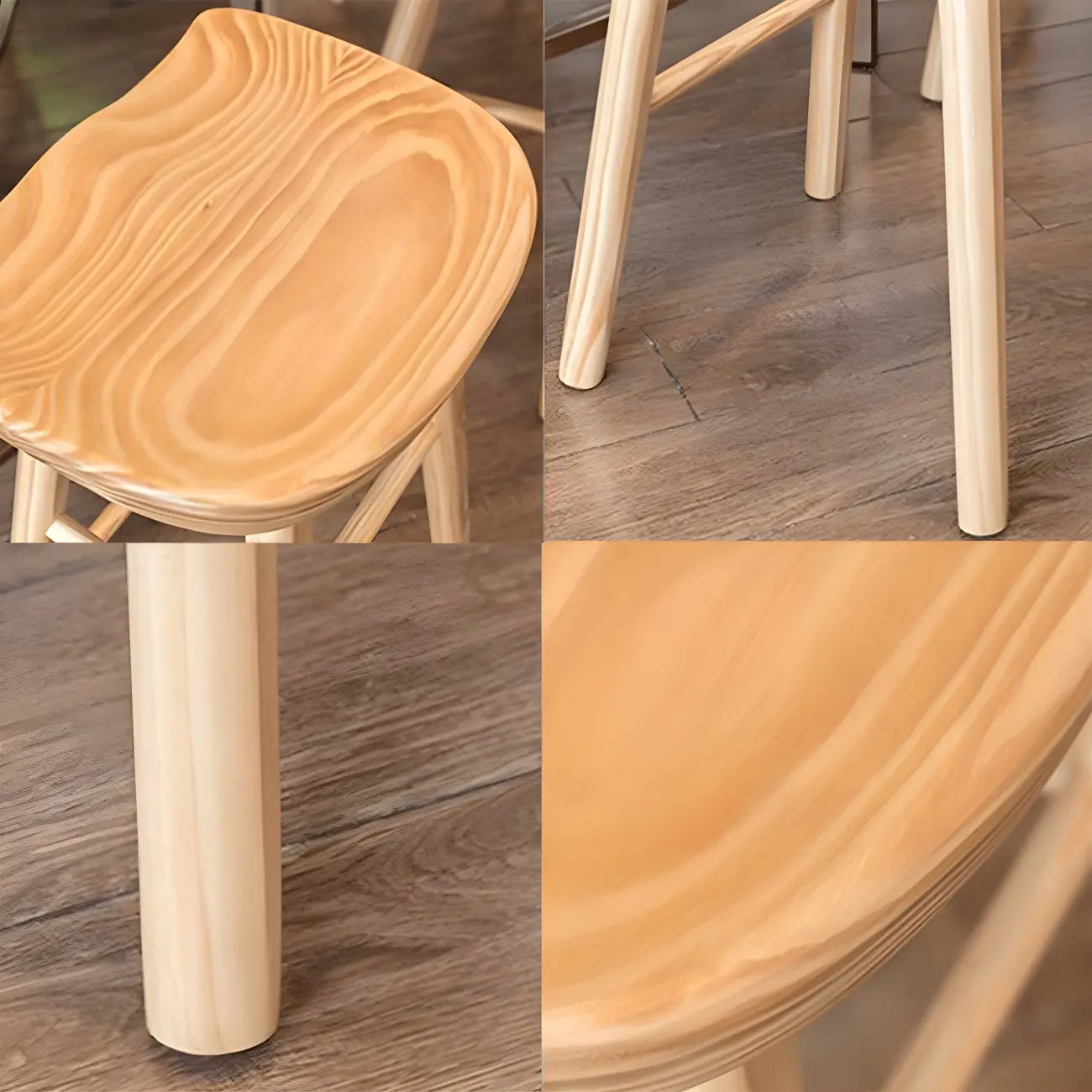 Counter Height Backless Wooden Industrial Bar Stools