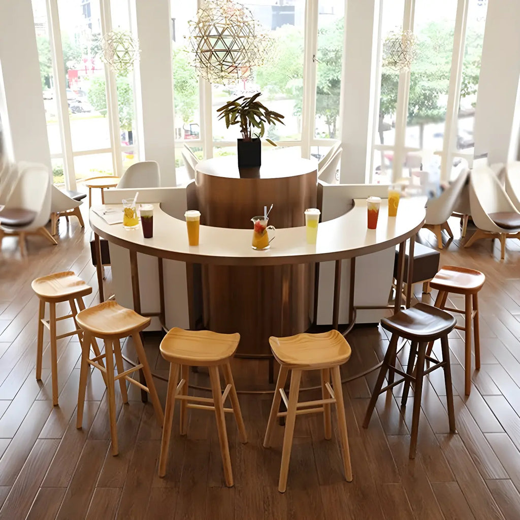 Counter Height Backless Wooden Industrial Bar Stools