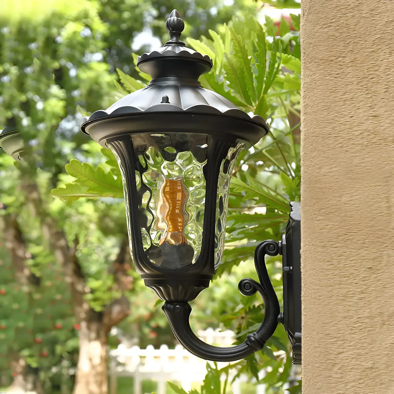 Antique Black Metal Glass Outdoor Wall Lantern Sconce