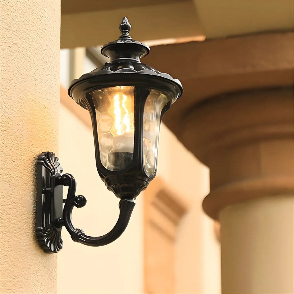 Antique Black Metal Glass Outdoor Wall Lantern Sconce