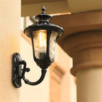 Antique Black Metal Glass Outdoor Wall Lantern Sconce