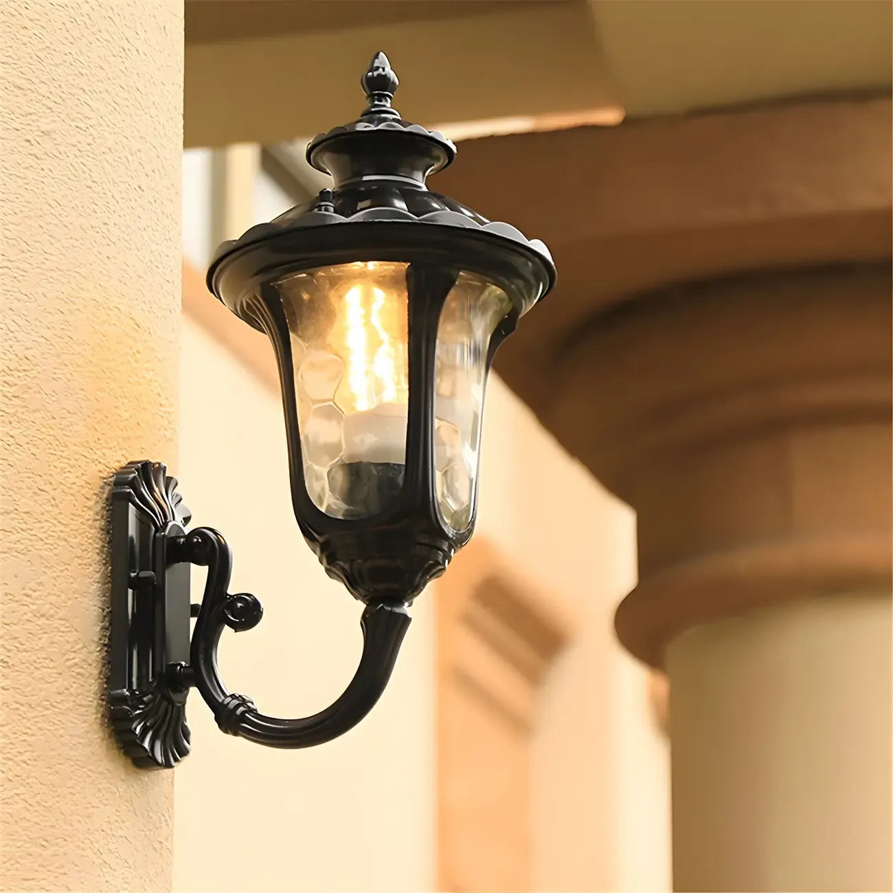 Antique Black Metal Glass Outdoor Wall Lantern Sconce