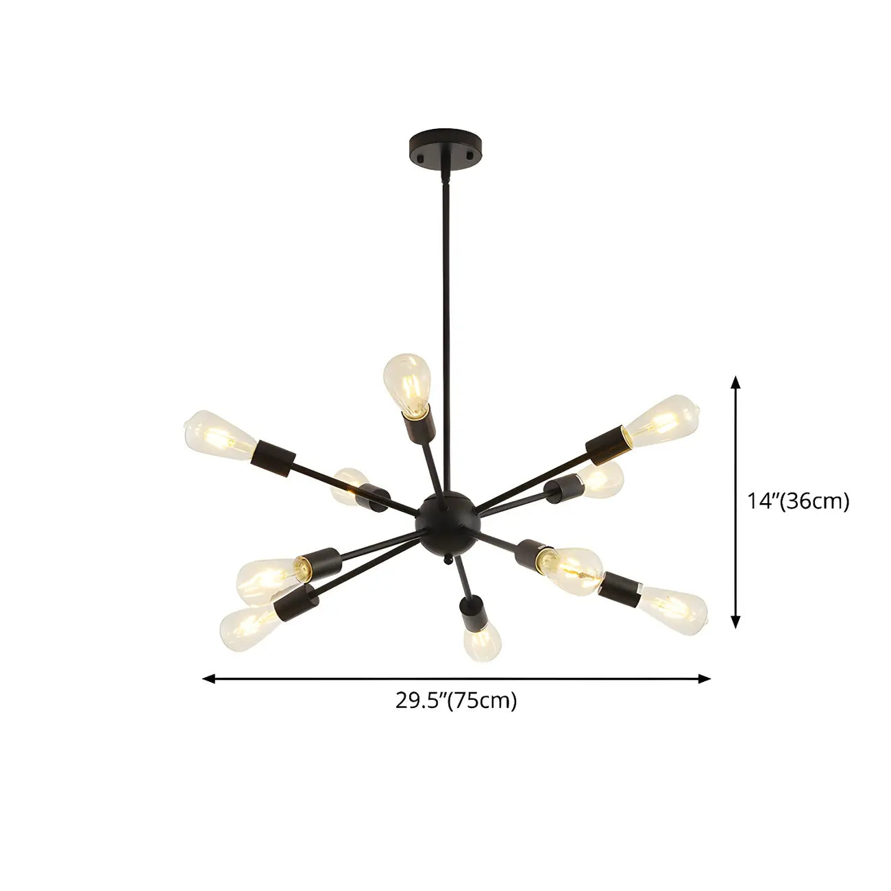 Modern Matte Black Metal Sputnik Chandelier Adjustable Downrod