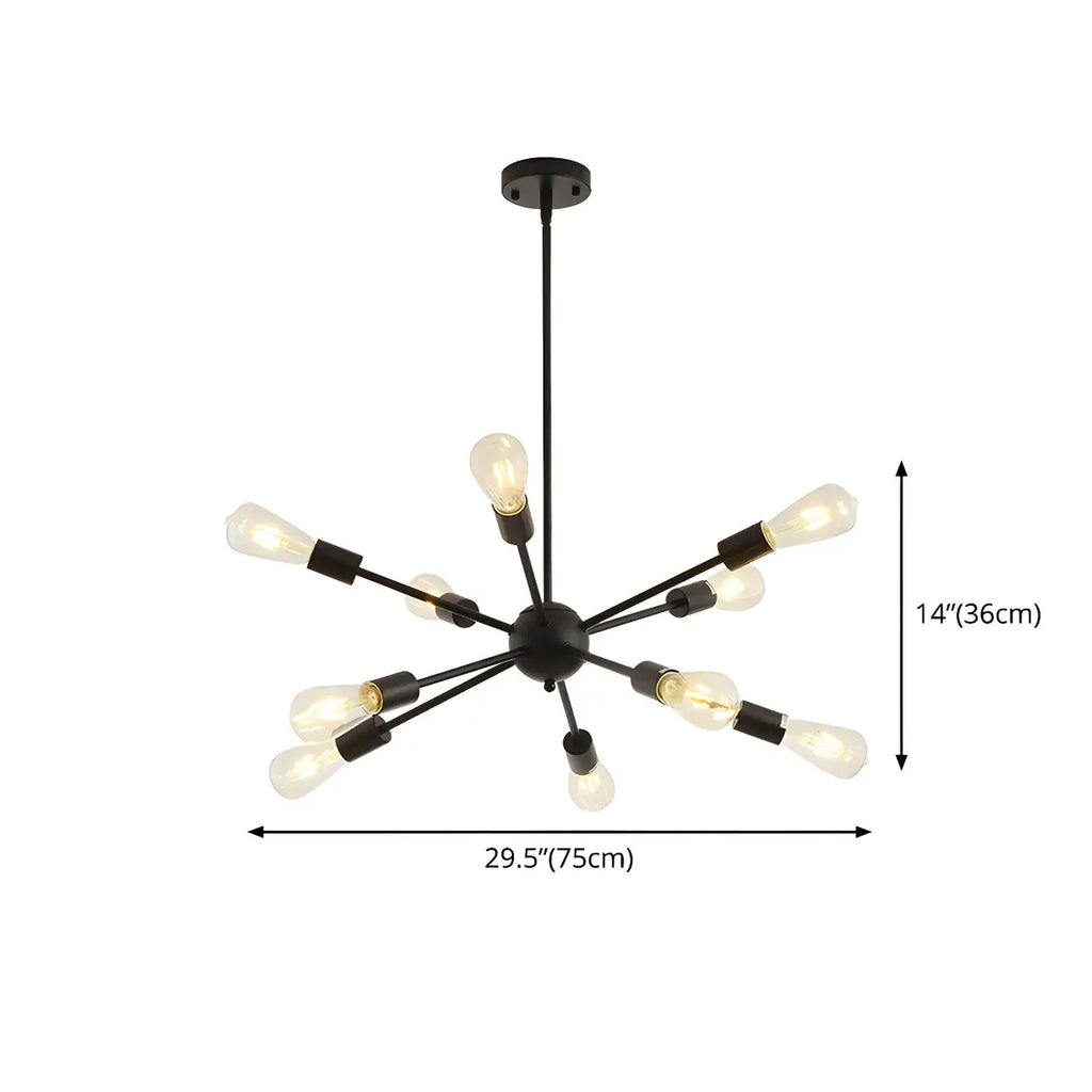 Modern Matte Black Metal Sputnik Chandelier Adjustable Downrod