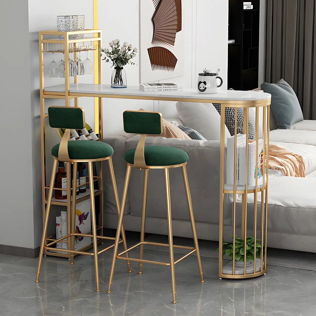 Glam Gold Faux Marble Iron Wine Holder Bar Tables