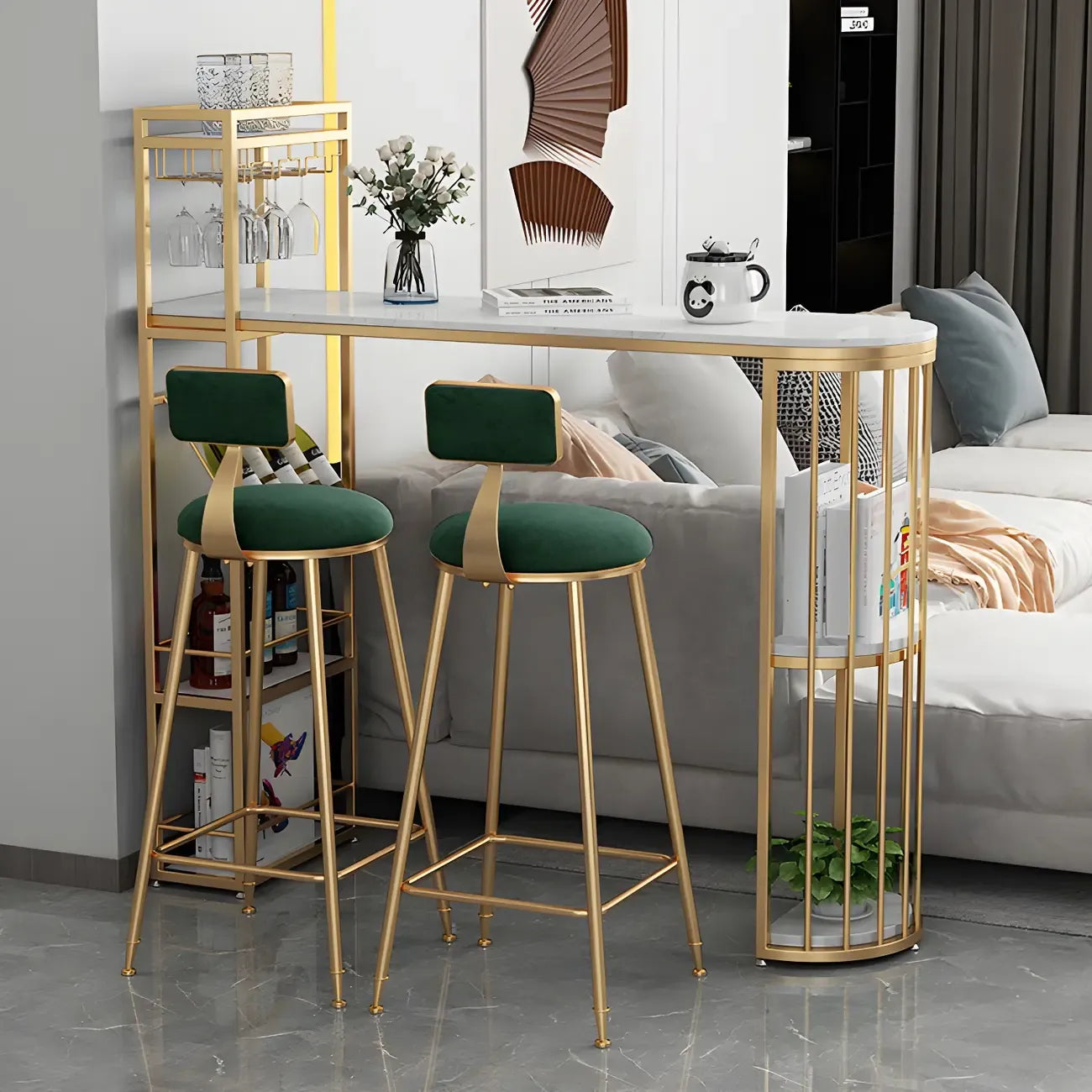 Glam Gold Faux Marble Iron Wine Holder Bar Tables