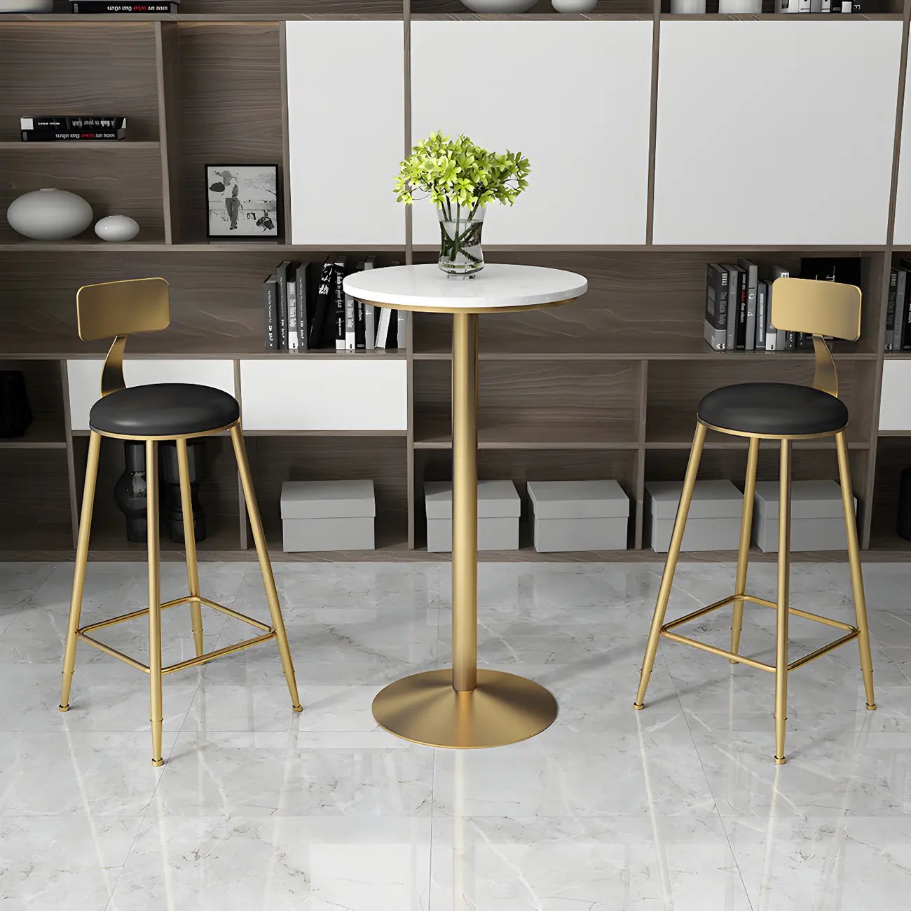Elegant Nordic Marble Bar Table with Gold Metal Base