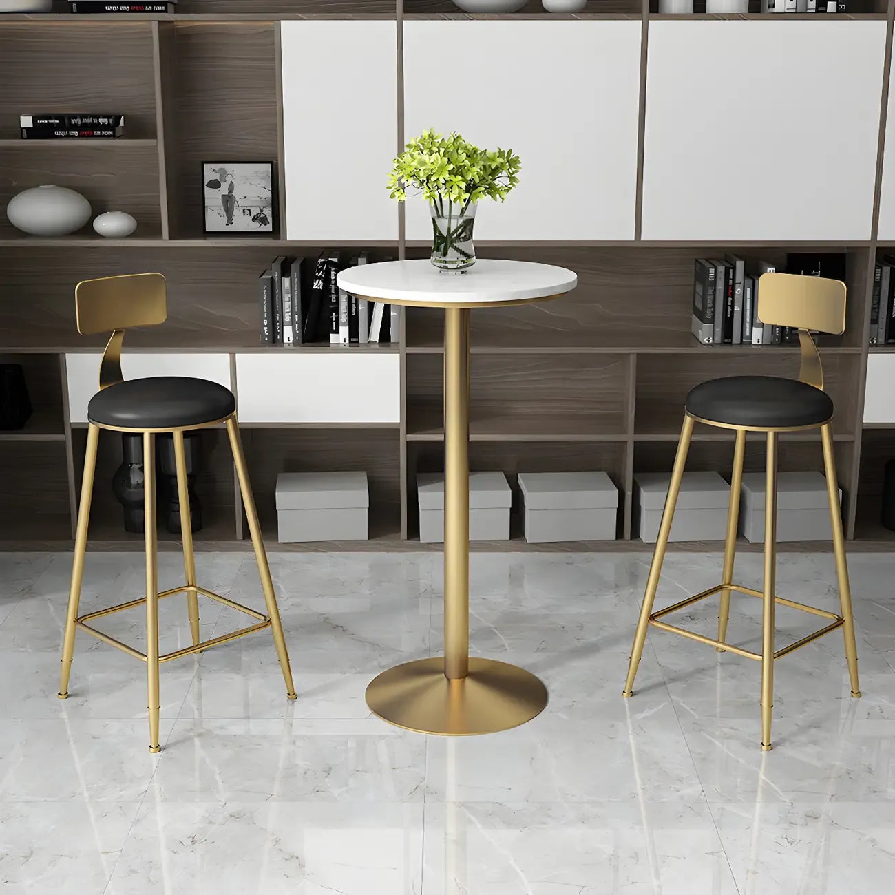 Elegant Nordic Marble Bar Table with Gold Metal Base