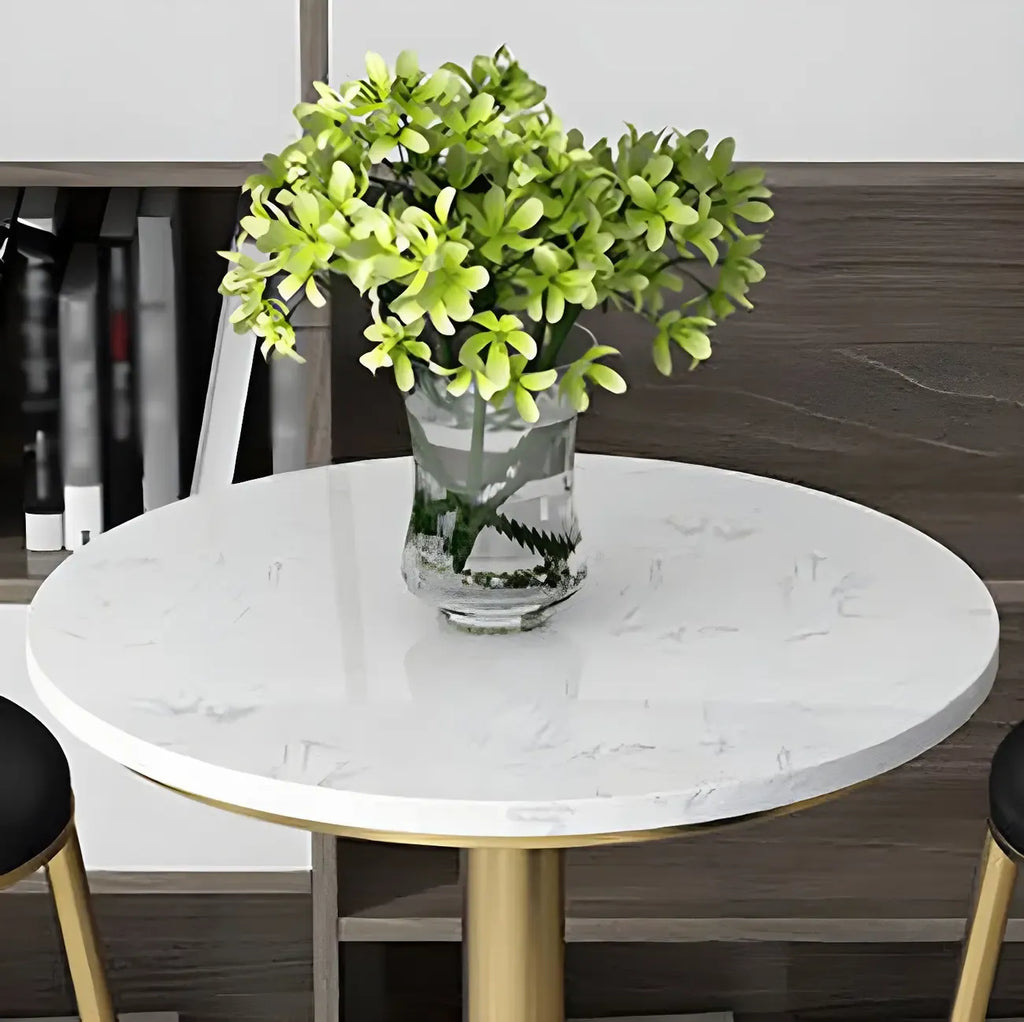 Elegant Nordic Marble Bar Table with Gold Metal Base