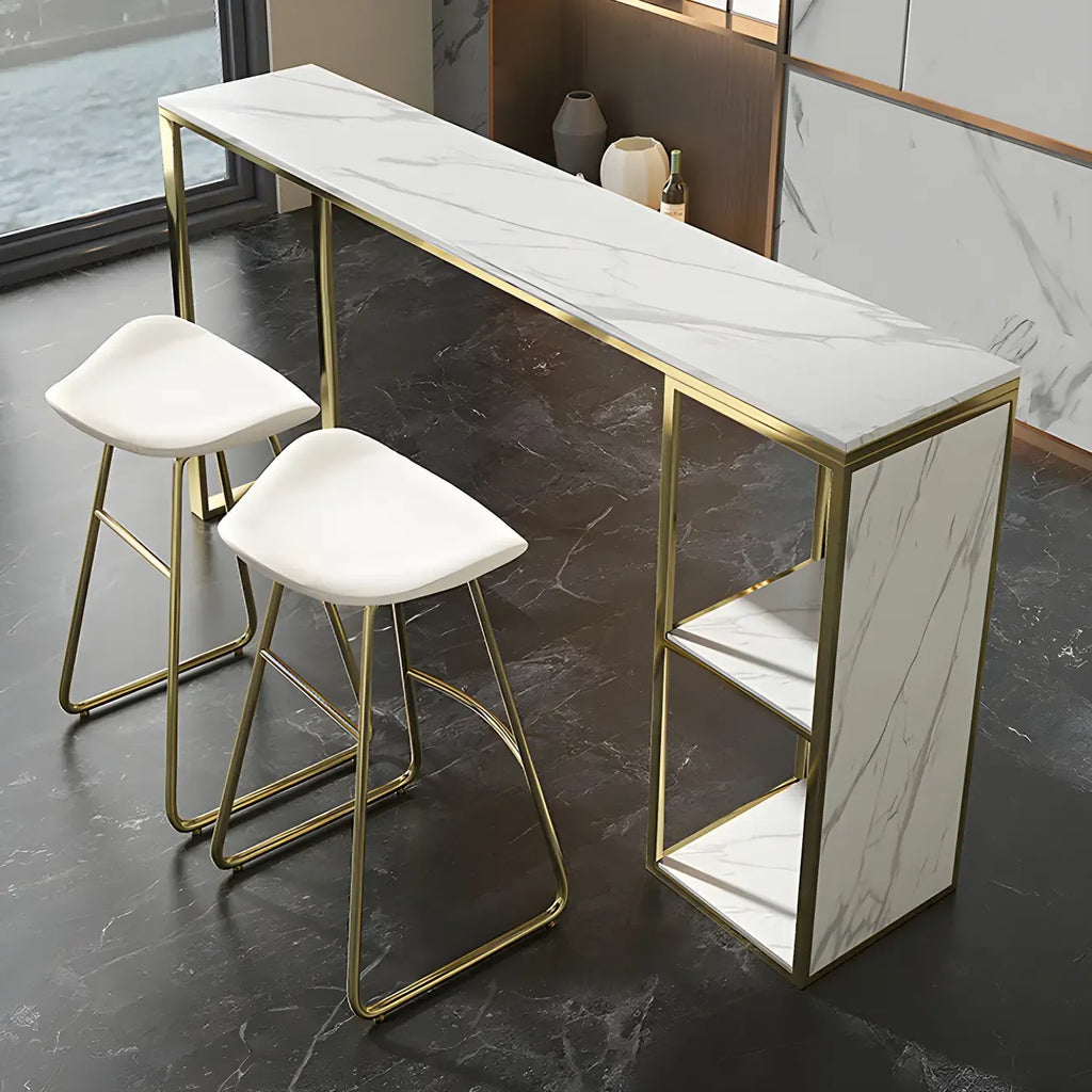 Modern White Faux Marble Iron Sled 2-Shelf Bar Tables