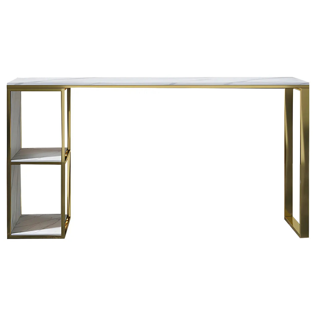 Modern White Faux Marble Iron Sled 2-Shelf Bar Tables