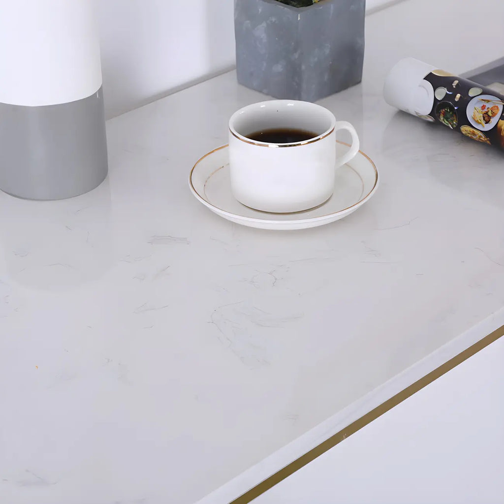 Modern White Faux Marble Iron Sled 2-Shelf Bar Tables