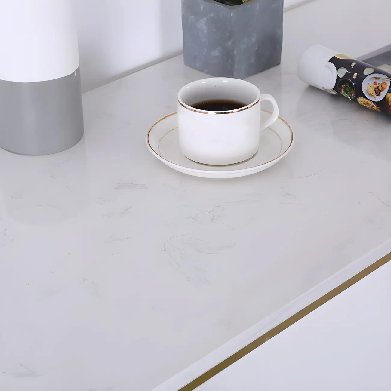 Modern White Faux Marble Iron Sled 2-Shelf Bar Tables