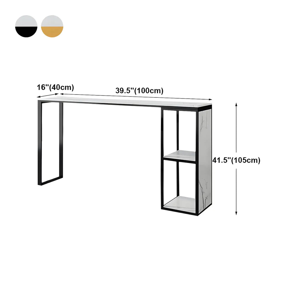 Modern White Faux Marble Iron Sled 2-Shelf Bar Tables