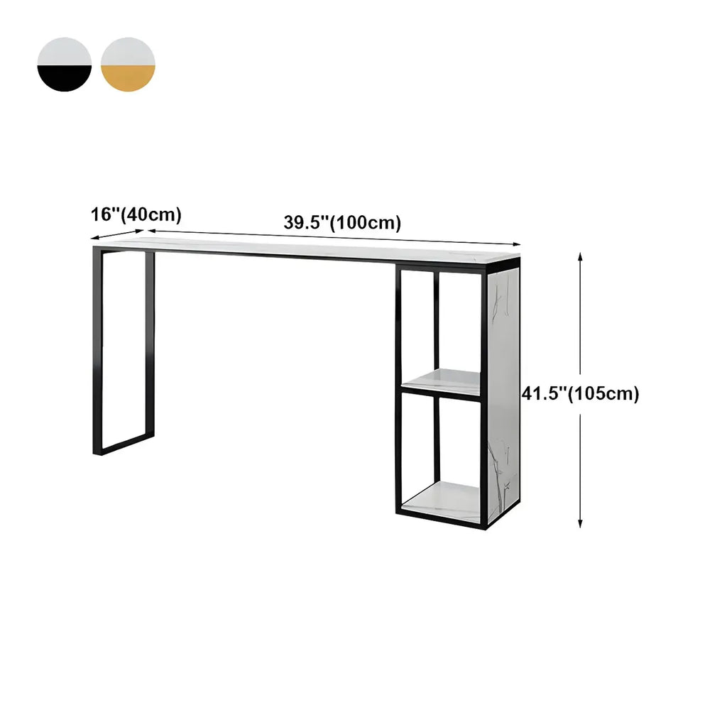 Modern White Faux Marble Iron Sled 2-Shelf Bar Tables