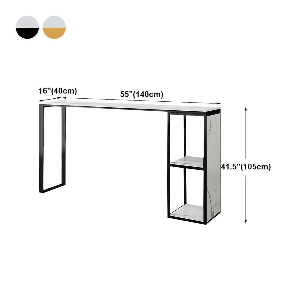 Modern White Faux Marble Iron Sled 2-Shelf Bar Tables