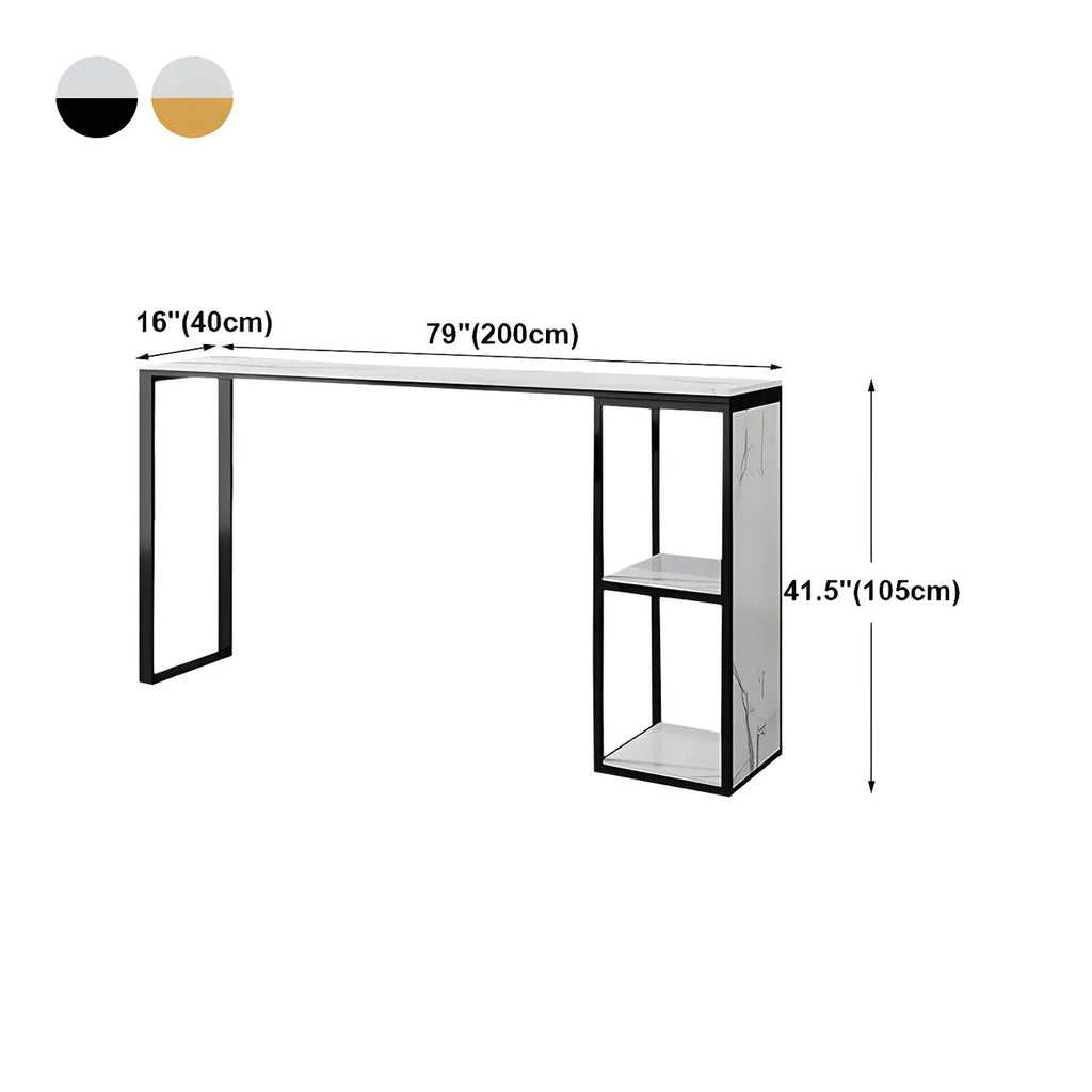 Modern White Faux Marble Iron Sled 2-Shelf Bar Tables