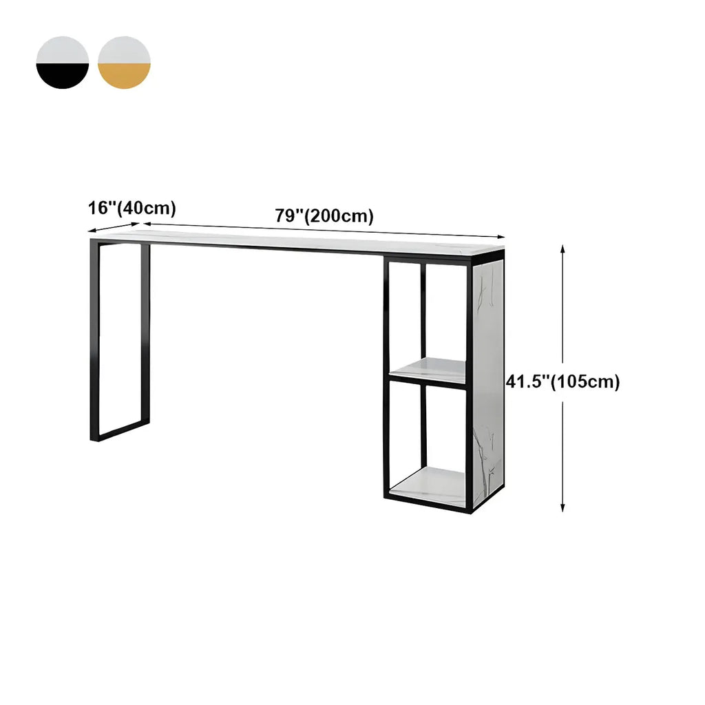 Modern White Faux Marble Iron Sled 2-Shelf Bar Tables