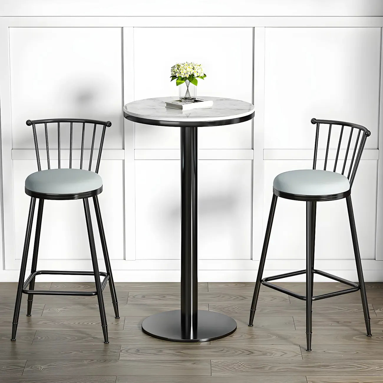 Stylish Round Bar Table with Black Metal Base for Indoor Use