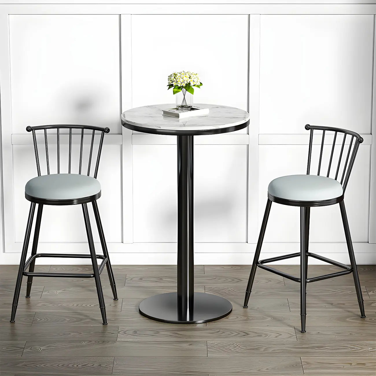 Stylish Round Bar Table with Black Metal Base for Indoor Use