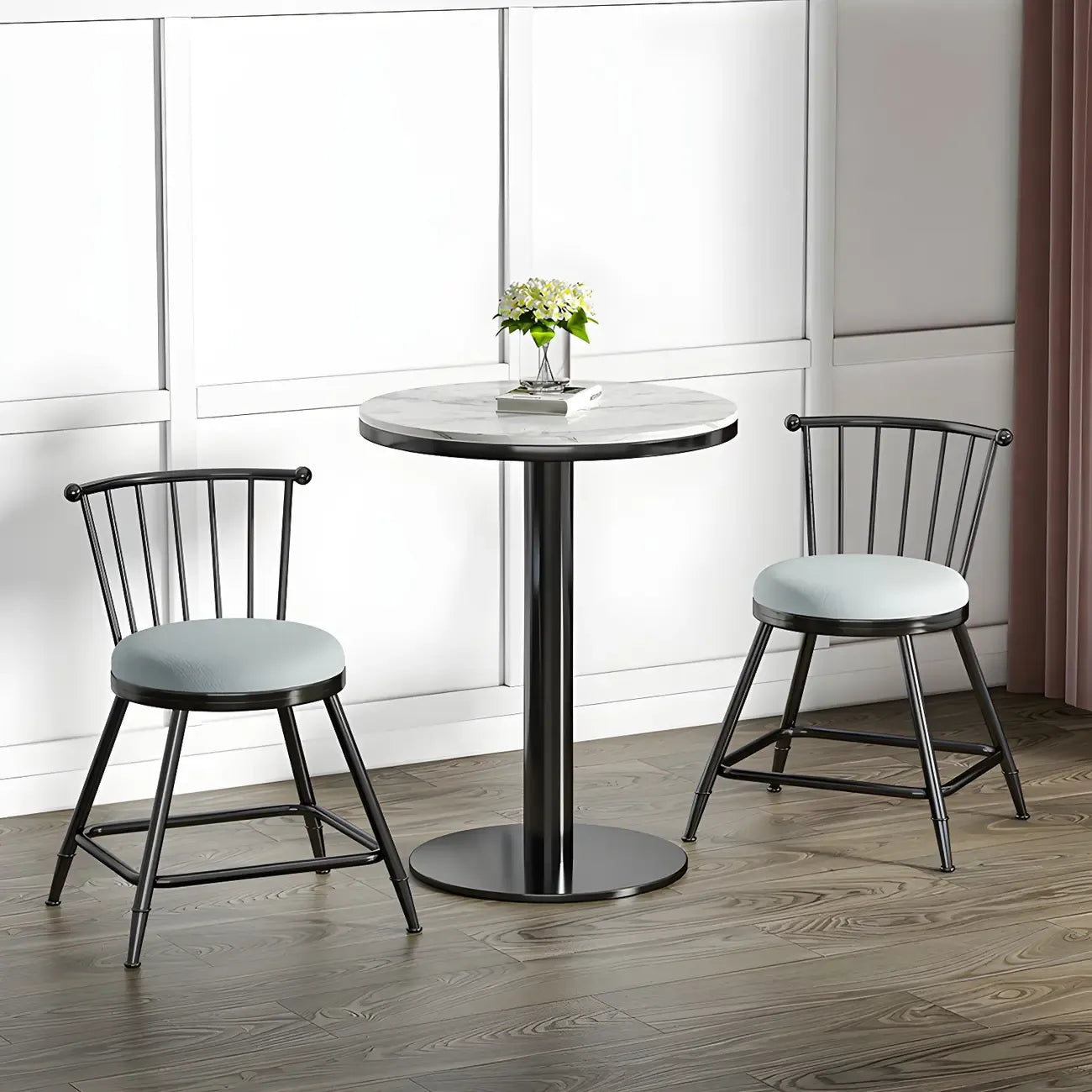 Stylish Round Bar Table with Black Metal Base for Indoor Use