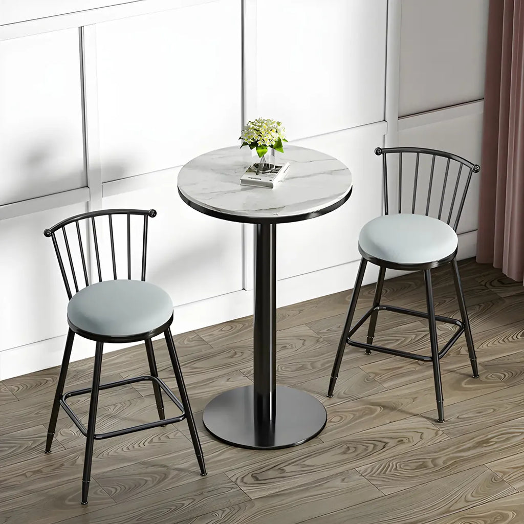 Stylish Round Bar Table with Black Metal Base for Indoor Use