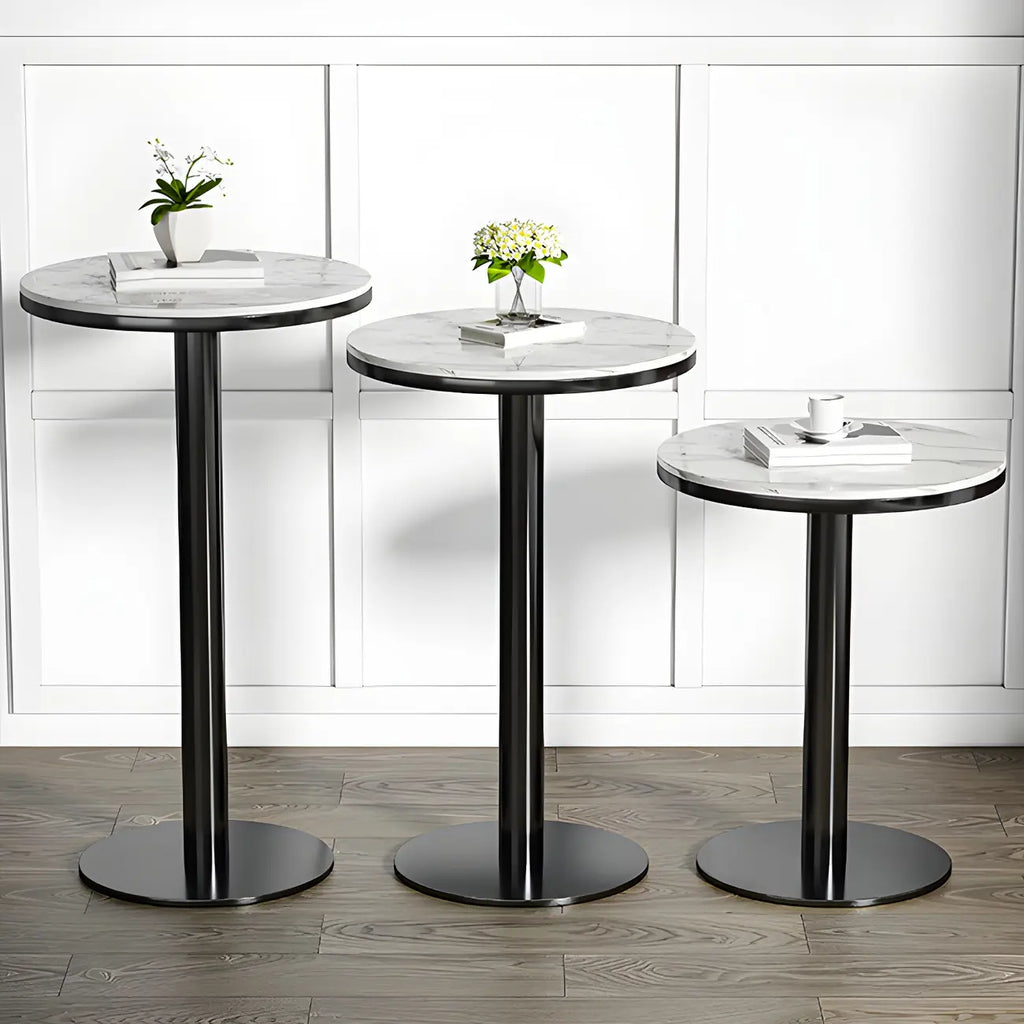 Stylish Round Bar Table with Black Metal Base for Indoor Use