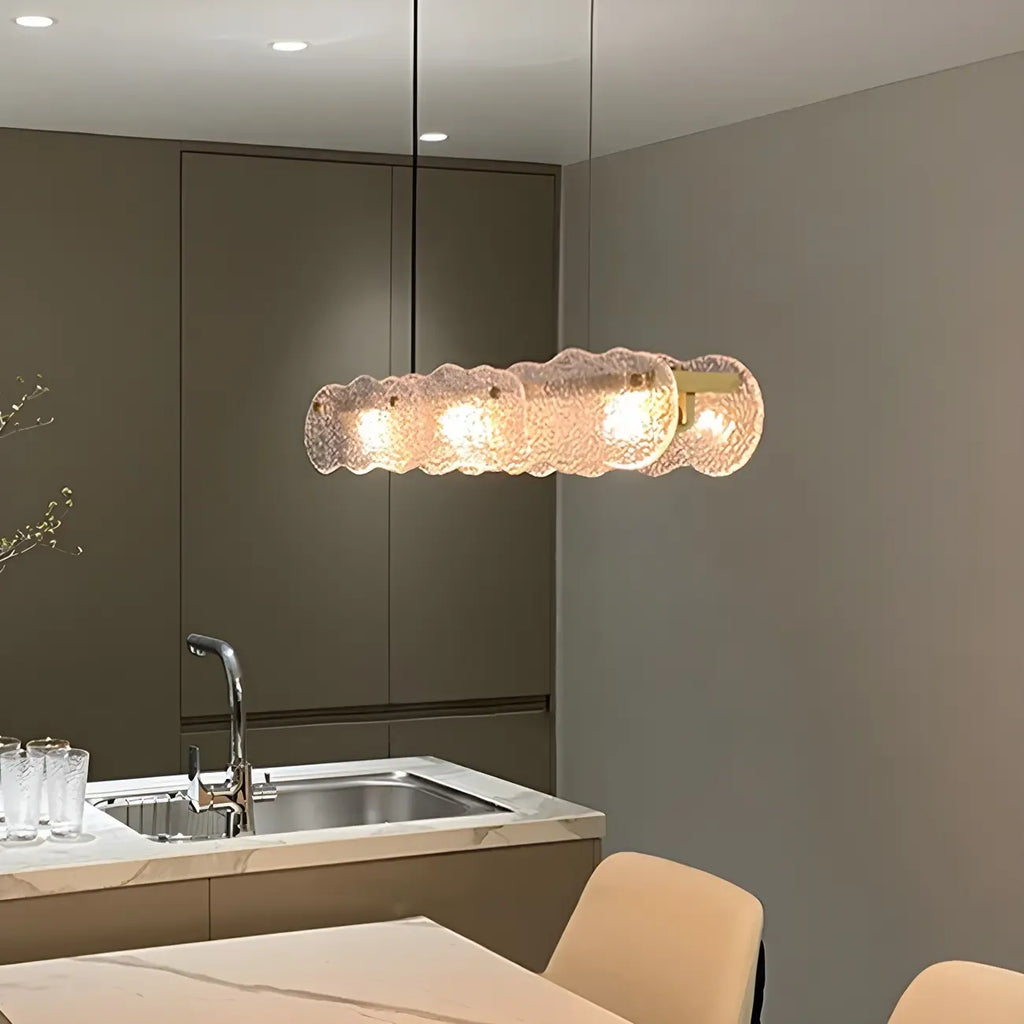 Adjustable Gold Glass Linear Pendant Light for Kitchens