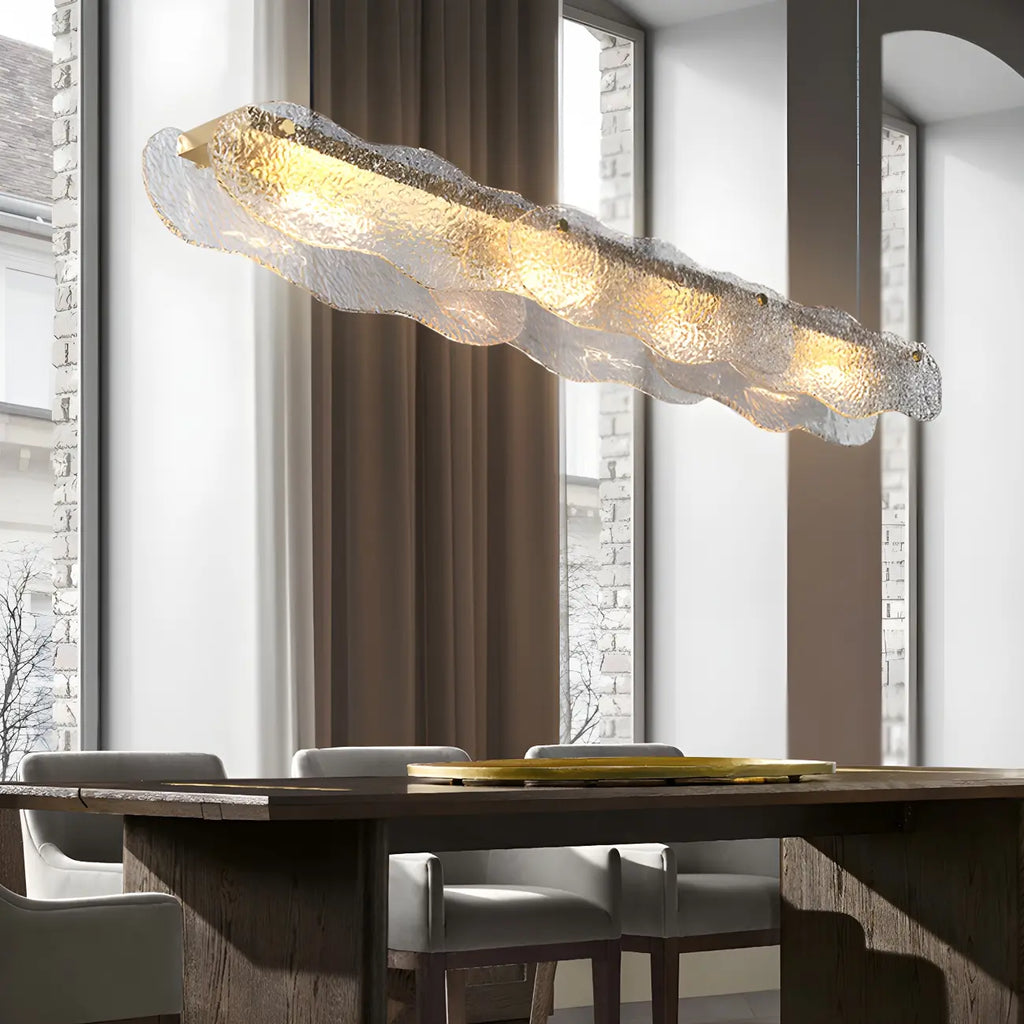Adjustable Gold Glass Linear Pendant Light for Kitchens