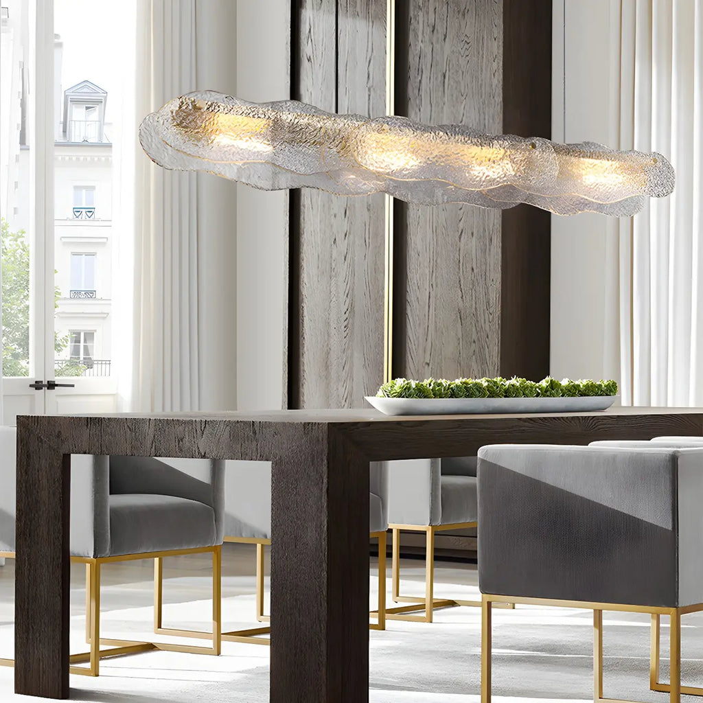 Adjustable Gold Glass Linear Pendant Light for Kitchens