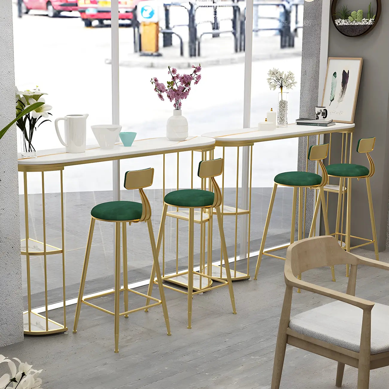 Modern Black Gold Stone Metal Storage Oblong Bar Tables