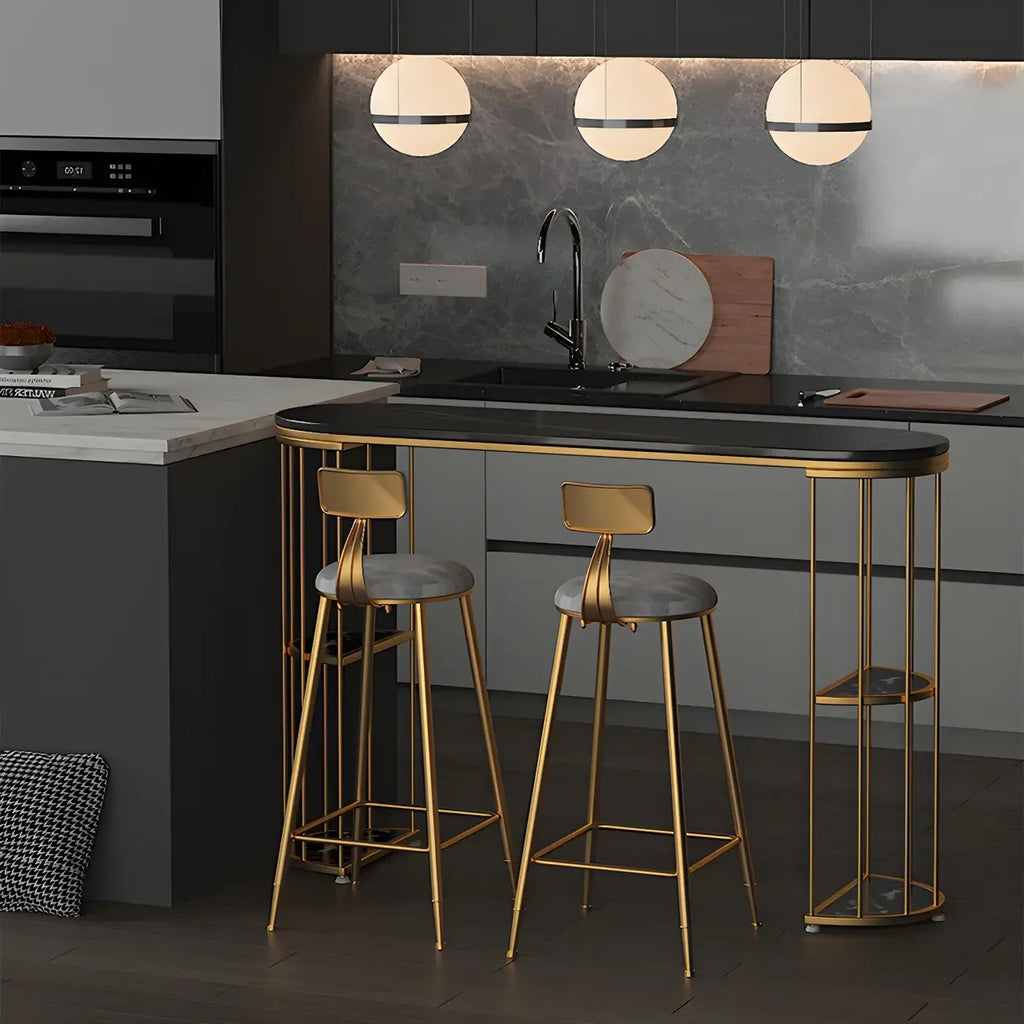 Modern Black Gold Stone Metal Storage Oblong Bar Tables