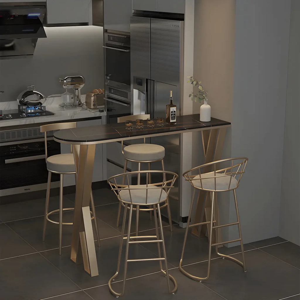 Glam White Stone Gold Iron Free Form Bar Tables for Kitchen