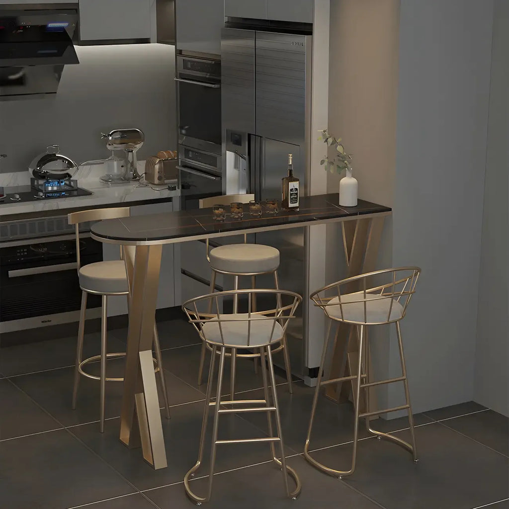 Glam White Stone Gold Iron Free Form Bar Tables for Kitchen