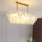 Adjustable Modern Glass Feather Island Chandelier in Gold