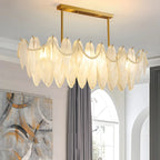 Adjustable Modern Glass Feather Island Chandelier in Gold