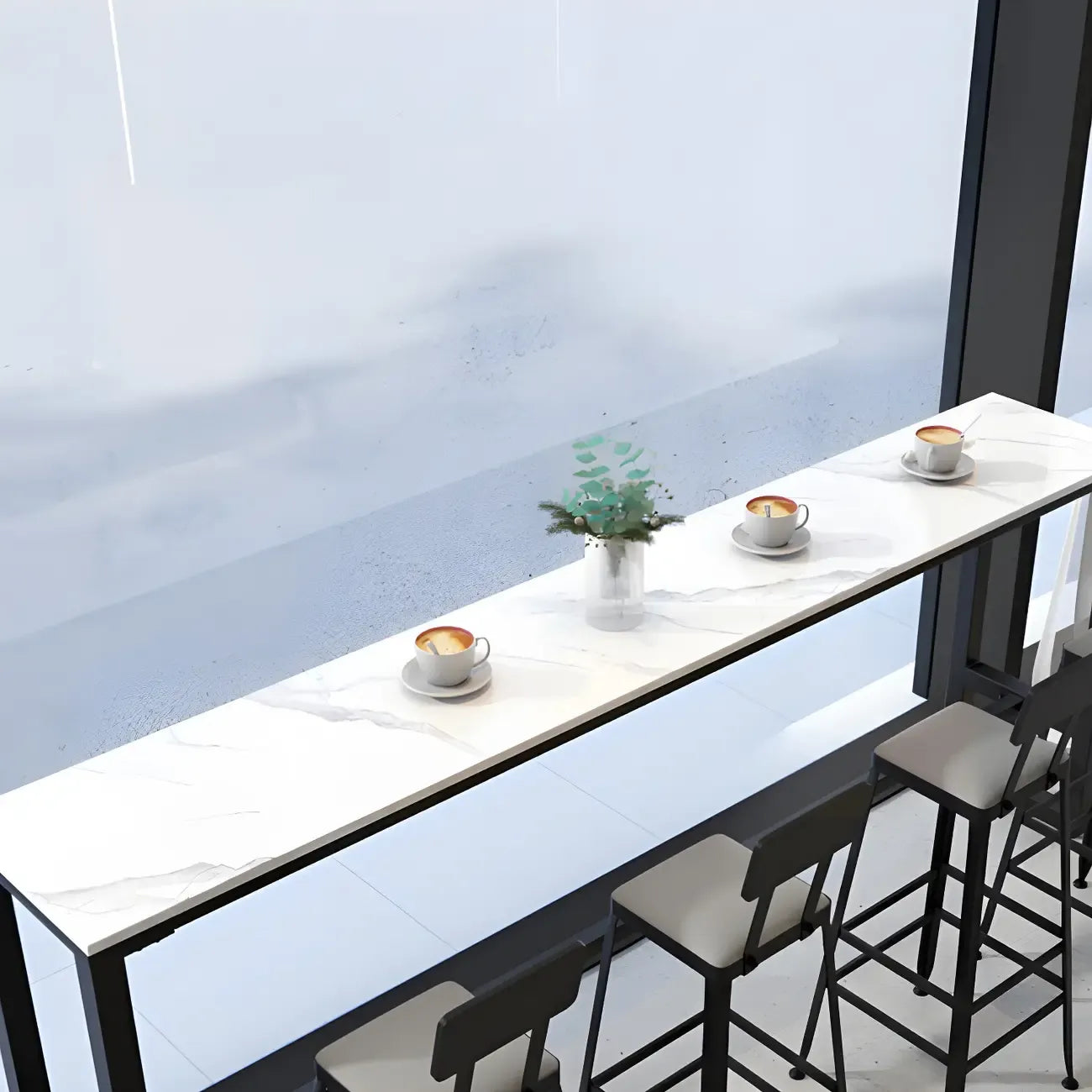 Rectangular White Marble Top Bar Tables with Iron Base