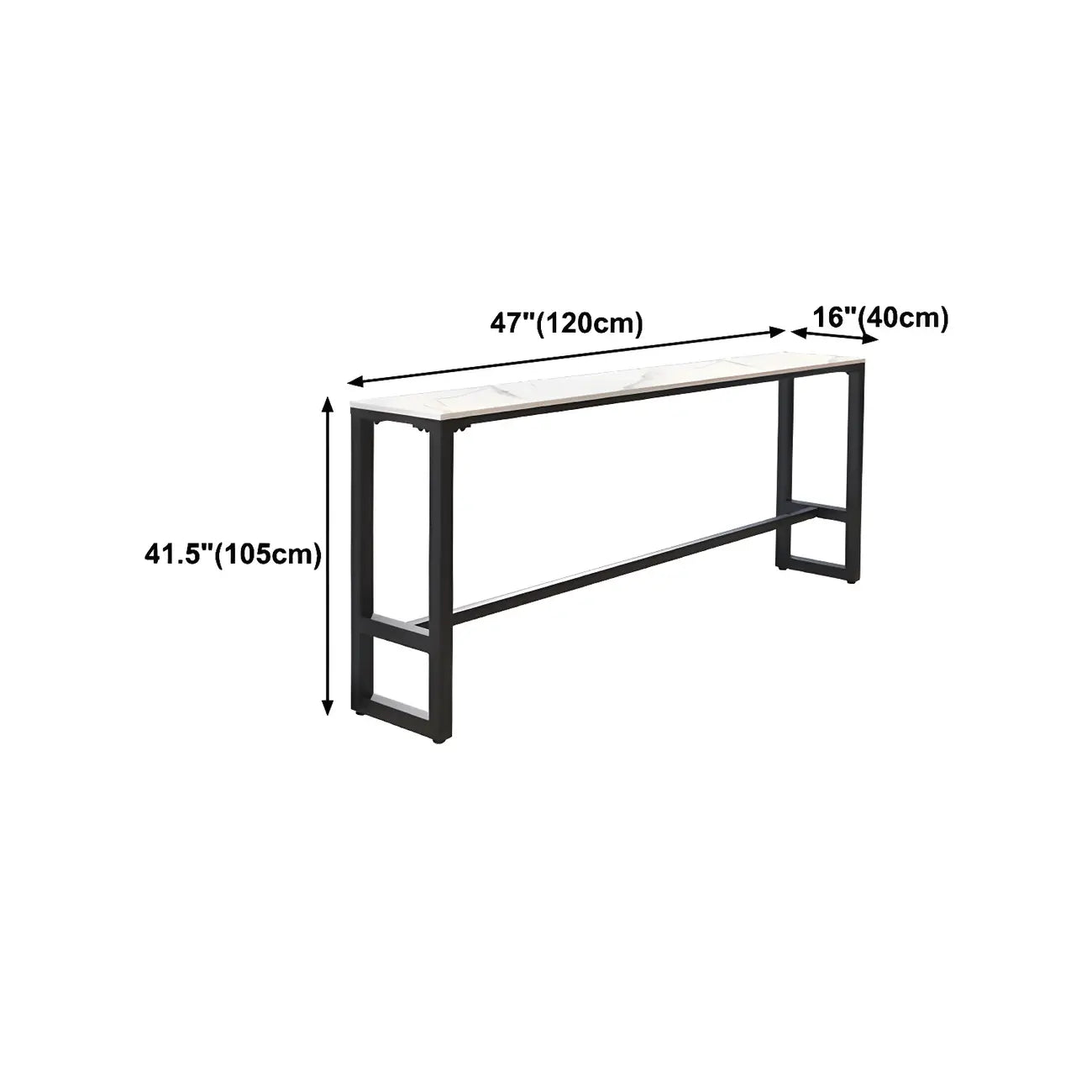 Rectangular White Marble Top Bar Tables with Iron Base
