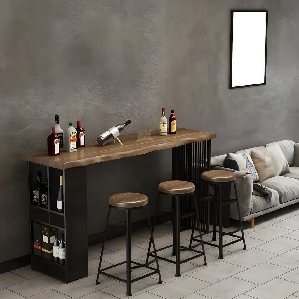 Modern Brown Gold Wooden Iron Storage Bar Tables