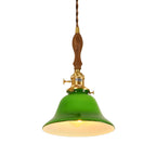Vintage Green Glass Brass Rope Pendant Light Adjustable