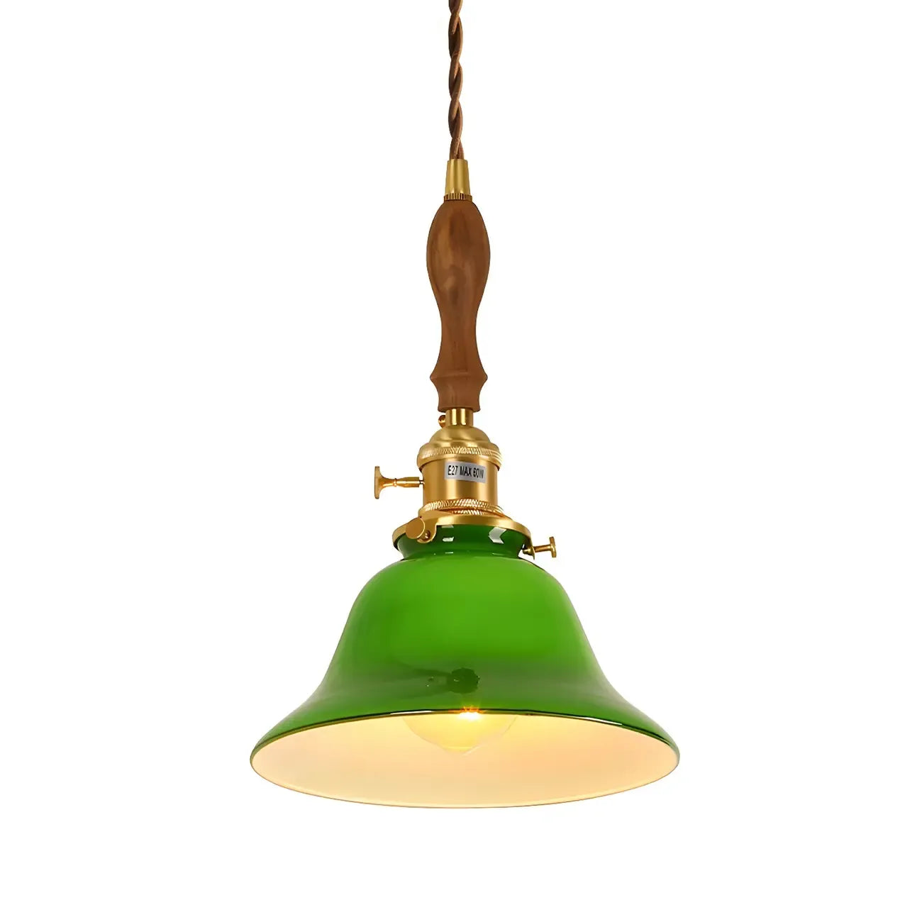 Vintage Green Glass Brass Rope Pendant Light Adjustable