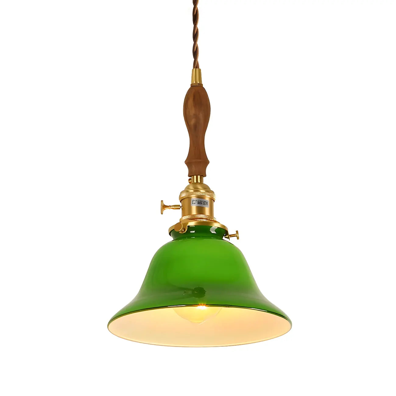 Vintage Green Glass Brass Rope Pendant Light Adjustable