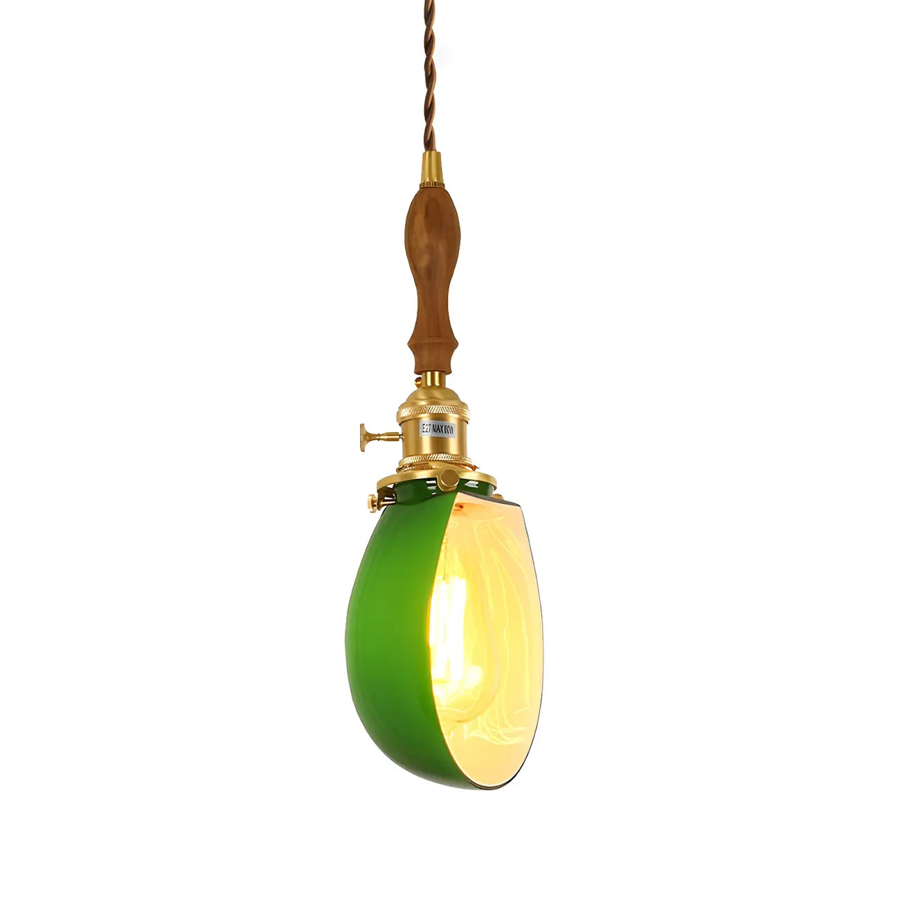 Vintage Green Glass Brass Rope Pendant Light Adjustable