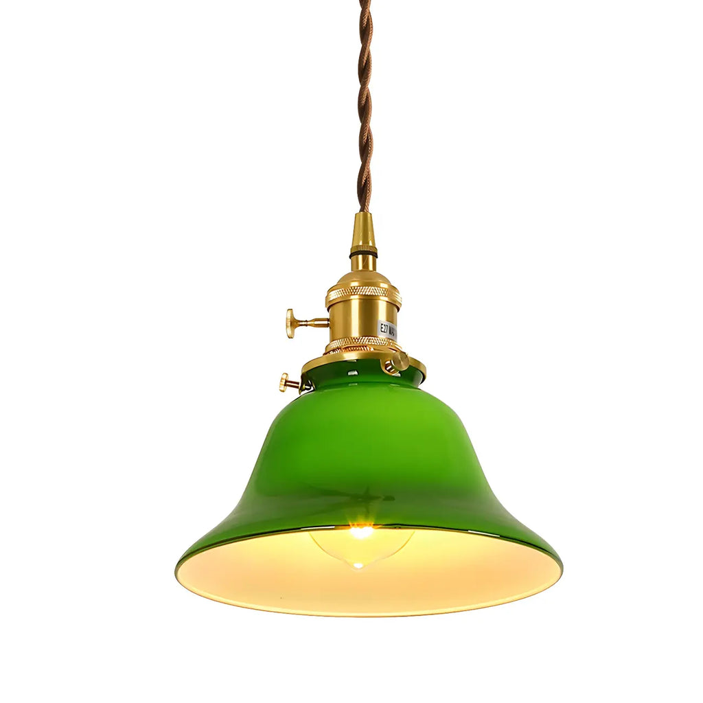 Vintage Green Glass Brass Rope Pendant Light Adjustable