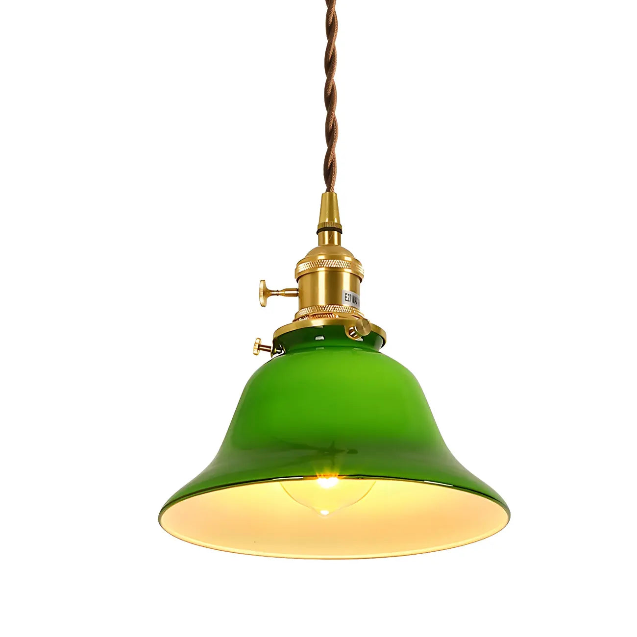 Vintage Green Glass Brass Rope Pendant Light Adjustable