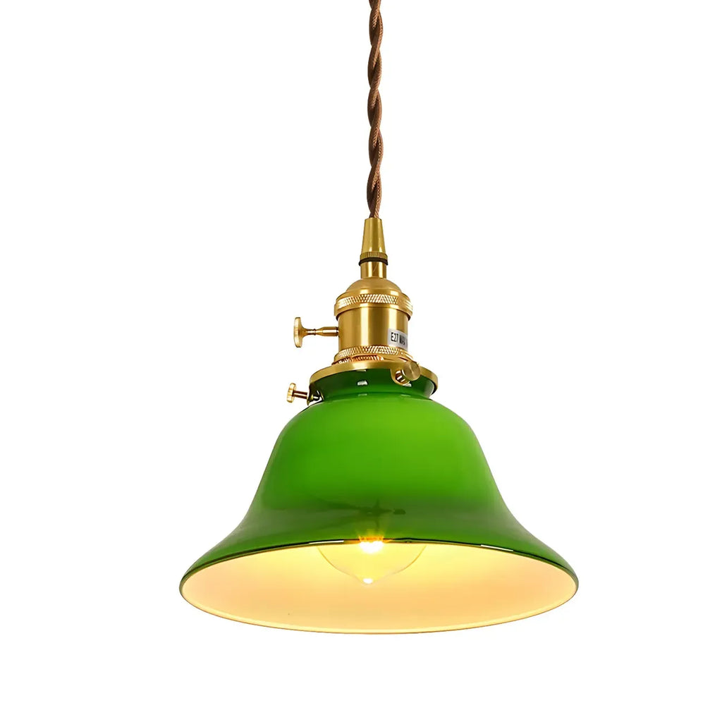 Vintage Green Glass Brass Rope Pendant Light Adjustable