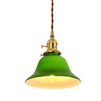 Vintage Green Glass Brass Rope Pendant Light Adjustable