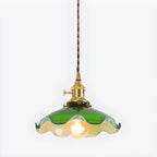 Vintage Green Glass Brass Rope Pendant Light Adjustable