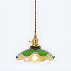 Vintage Green Glass Brass Rope Pendant Light Adjustable
